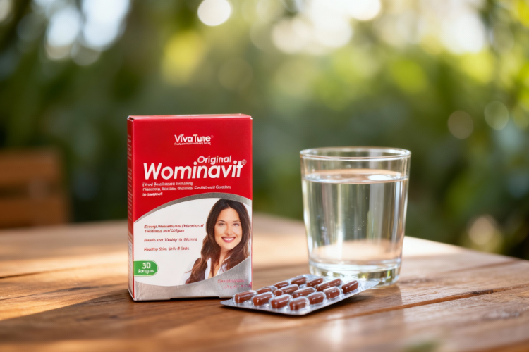 بسته بندی قرص ومیناویت در کنار آب و یک برگه از این قرص